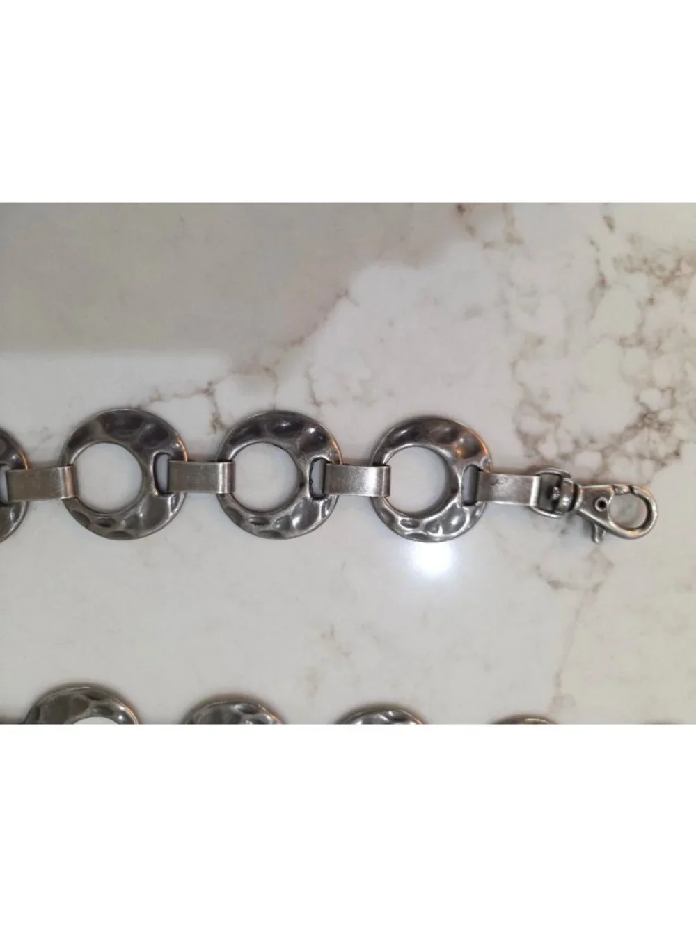 Silver-Tone Hammered Circle Chain‎ Link Belt L Adjustable Lobster Clasp Closure